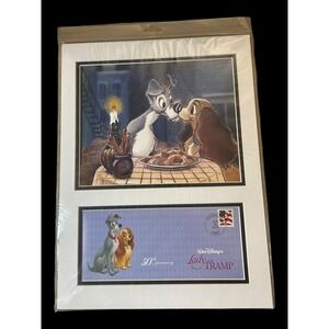 Disney Lady and the Tramp 50th Anniversary Kiss Matted Art Print USPS 2005 New